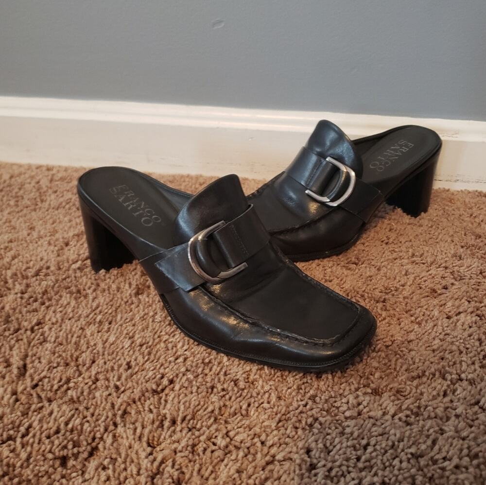 Franco Sarto Heeled Mules square toe slip on leather y2k 8.5